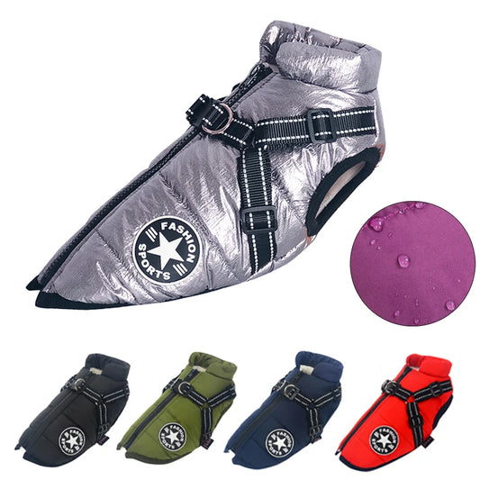 Winter Waterproof Dog Jacket with Harness